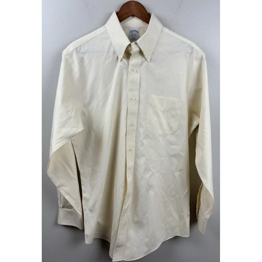 BROOKS BROTHERS Yellow Slim Fit All Cotton Dress Shirt Men’s 15.5-33 Long Sleeve